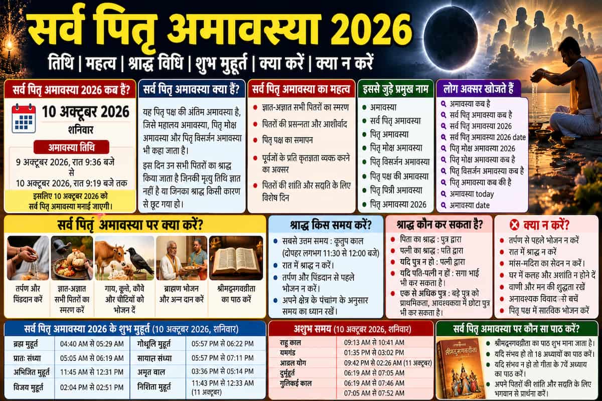 सर्व पितृ अमावस्या 2026: कब है अमावस्या, तिथि, महत्व, श्राद्ध विधि और क्या करें